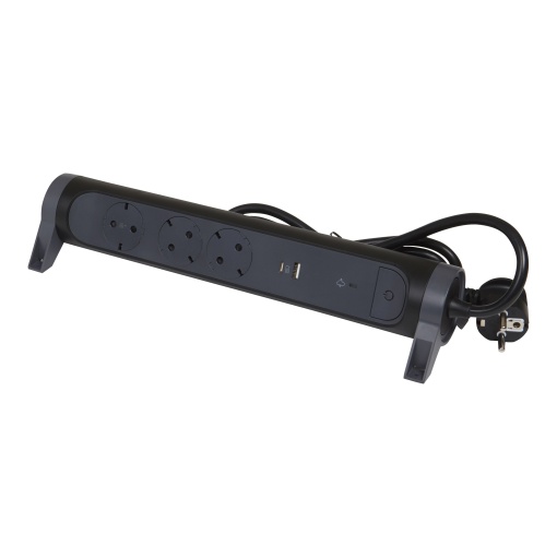 Bloco multitomadas 3 x 2PT c DST  USB - cabo 1,5m - PretoCinzento escuro - 694512