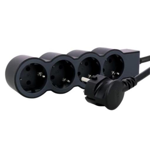 Bloco multitomadas 4 x 2PT - com cabo 3 m - PretoCinzento escuro