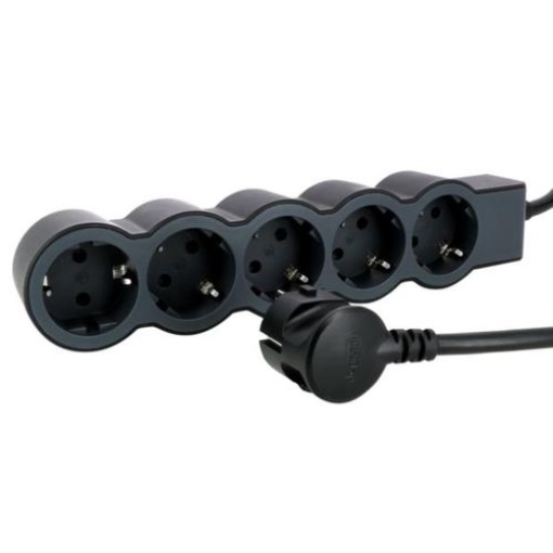 Bloco multitomadas 5 x 2PT - com cabo 3 m - PretoCinzento escuro