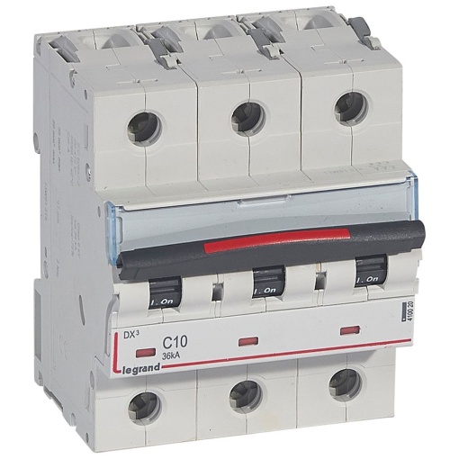 Disjuntores DX3 - 36kA - 3P - 400 V - 10 A - curva C - 4,5 módulos