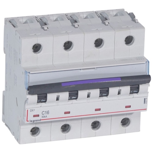 Disjuntores DX3 - 50kA - 4P - 400 V - 16 A - curva C - 6 módulos