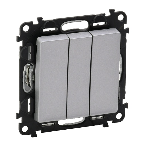 Valena Life - Interruptor triplo - 10 AX 250 V - com tecla - alumínio