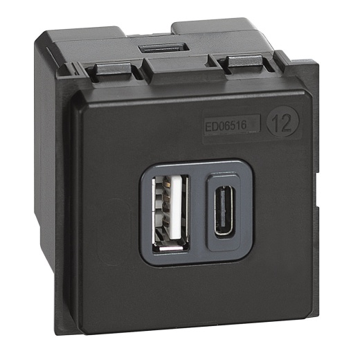 Living Now - Carregador USB misto 1 Tipo-A  1 Tipo-C - 3 A - 2 módulos