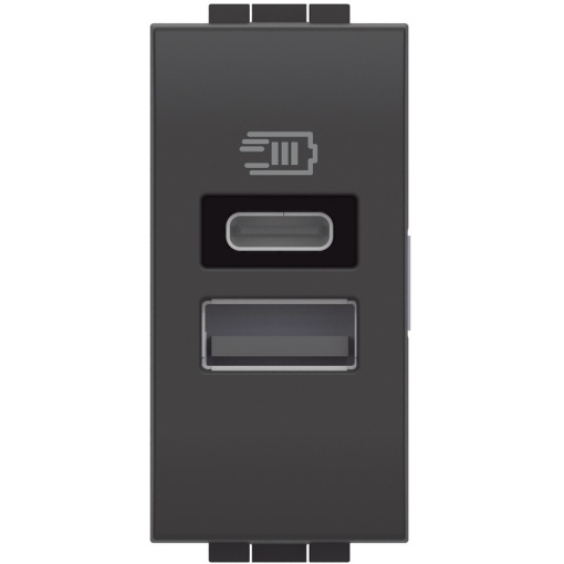 Livinglight - Tomada carreg. USB 1 Tipo-A  1 Tipo-C 3 A - Antracite, 1 módulo