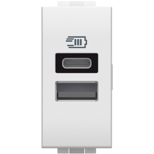 Livinglight - Tomada carreg. USB 1 Tipo-A  1 Tipo-C 3 A - Branco, 1 módulo