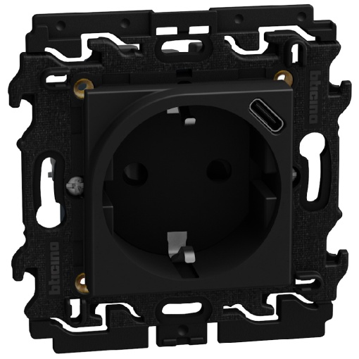 Light Now - Tomada mista 2PT tipo "sch"  USB Tipo C - 2módulos - Dark