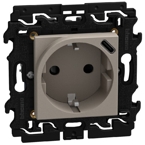 Light Now - Tomada mista 2PT tipo "sch"  USB Tipo C - 2módulos - Stone