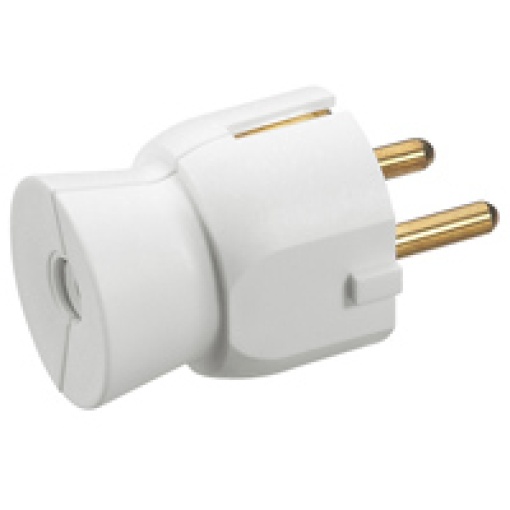 Ficha macho 2PT - 16 A - Schuko - Saída frontal - branco