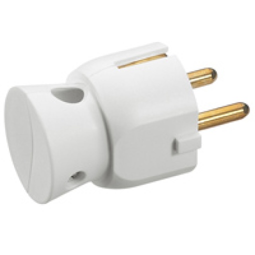 Ficha macho 2PT - 16 A - Schuko - Saída lateral - branco