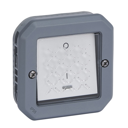Plexo IP 55 componível - Interruptor Bipolar 16 AX com sinalização, Cinzento