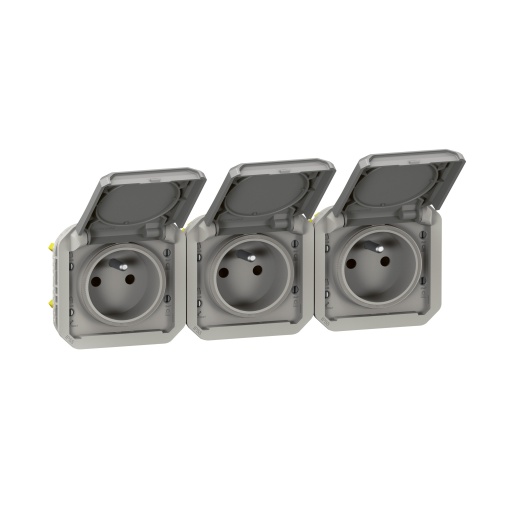 Plexo IP 55 componível - 3 x 2PT, standard FB - Horizontal, Cinzento
