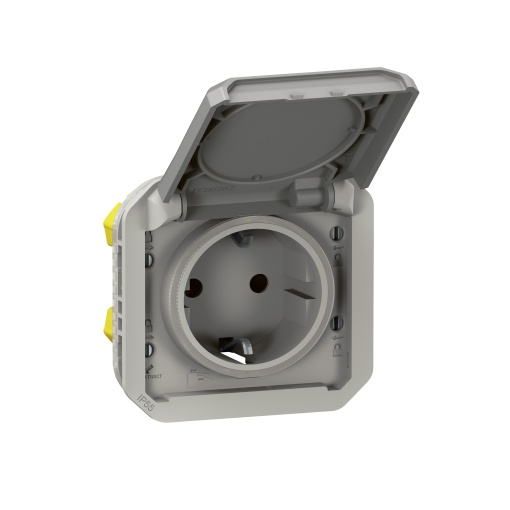 Plexo IP 55 componível - Tomada 2PT Schuko, ligadores automáticos, Cinzento