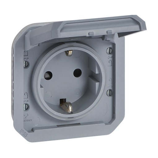Plexo IP 55 componível - Tomada 2PT Schuko, ligadores de parafusos, Cinzento
