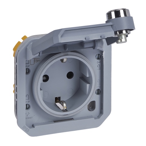 Plexo IP 55 componível - Tomada 2PT Schuko c encravamento por chave, Cinzento