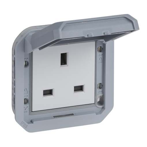 Plexo IP 55 componível - Tomada 2PT, British standard, Cinzento