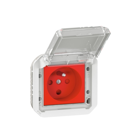Plexo IP 55 componível - Tomada 2PT, standard FB, com encravamento, Branco