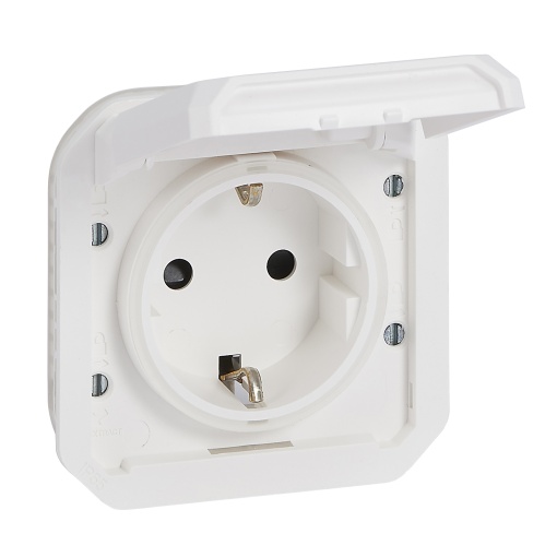 Plexo IP 55 componível - Tomada 2PT Schuko, ligadores de parafusos, Branco