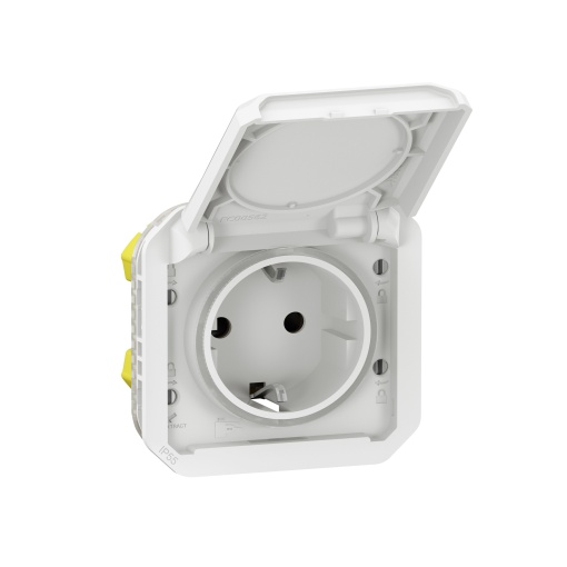 Plexo IP 55 componível - Tomada 2PT Schuko, ligadores automáticos, Branco