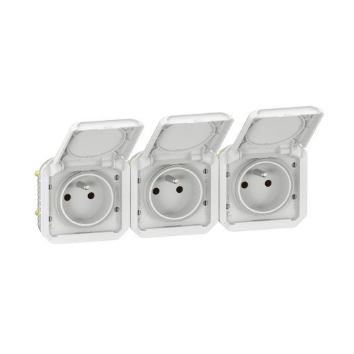 Plexo IP 55 componível - 3 x 2PT, standard FB - Horizontal, Branco