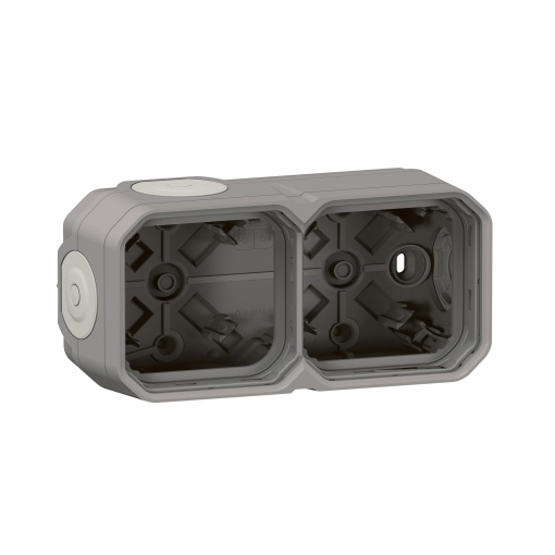 Plexo IP 55 componível - Caixa saliente dupla com bucins planos, Cinzento