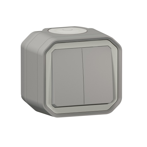 Plexo IP 55 monobloco saliente - Comando duplo multifunções, Cinzento