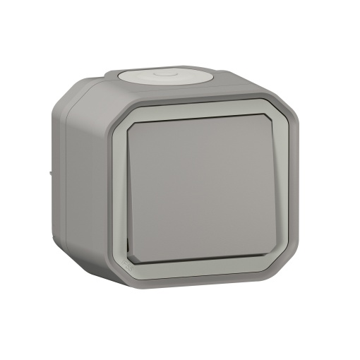 Plexo IP 55 monobloco saliente - Botão simples, Cinzento
