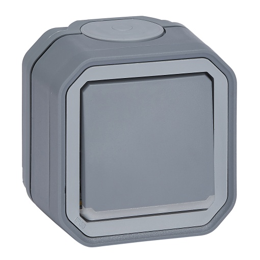 Plexo IP 55 monobloco saliente - Interruptor Bipolar com sinalização, Cinzento