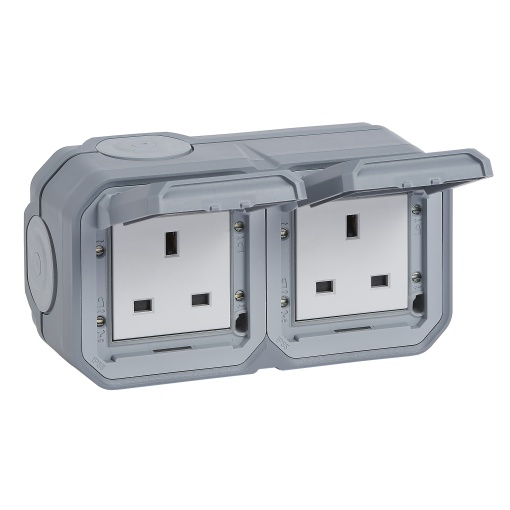Plexo IP 55 monobloco saliente - 2 x 2PT, British standard, Cinzento