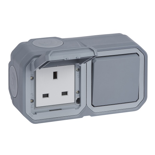 Plexo IP 55 monobloco saliente - 2PT British standard  Com. Escada, Cinzento