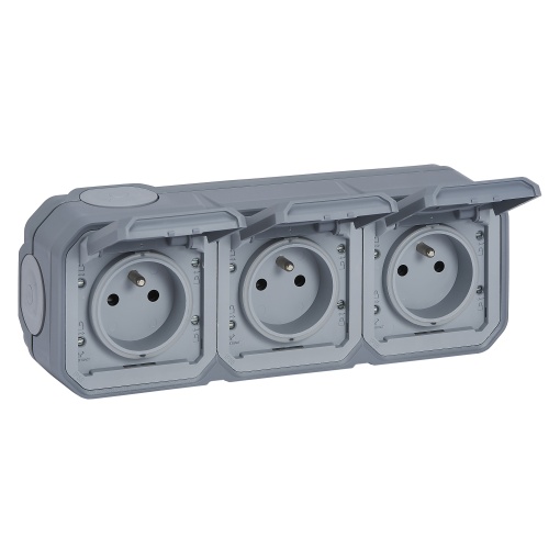 Plexo IP 55 monobloco saliente - 3 x 2PT standard FB - Horizontal, Cinzento