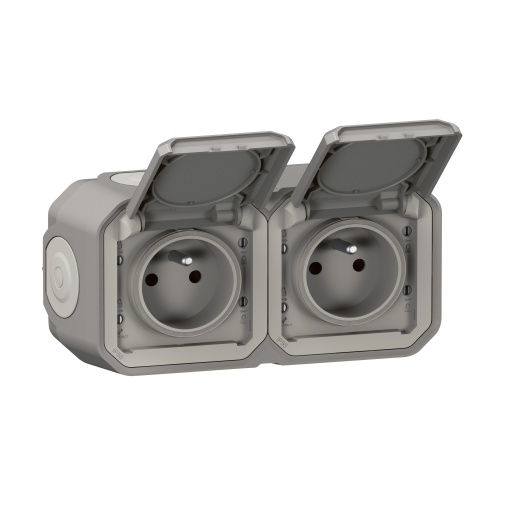 Plexo IP 55 monobloco saliente - 2 x 2PT standard FB - Horizontal, Cinzento