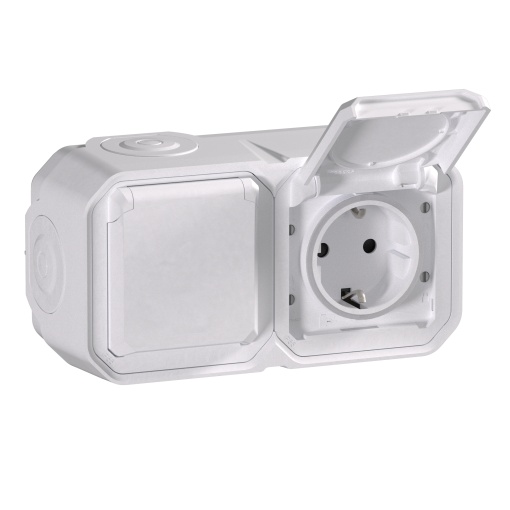 Plexo IP 55 monobloco saliente - 2 x 2PT Schuko pré-cablada, Horizontal, Antra