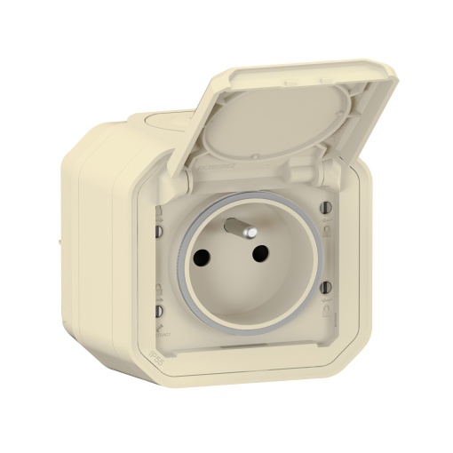 Plexo IP 55 monobloco saliente - Tomada 2PT, standard FB, Branco