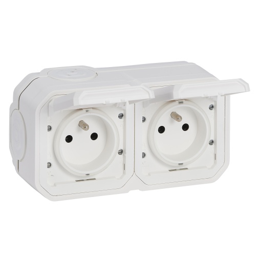 Plexo IP 55 monobloco saliente - 2 x 2PT standard FB - Horizontal, Branco