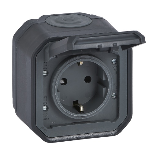 Plexo IP 55 monobloco saliente - Tomada 2PT Schuko, lig. parafusos, Antracite