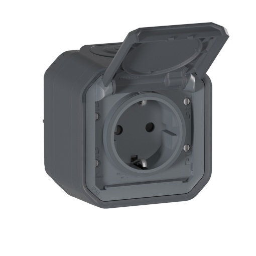 Plexo IP 55 monobloco saliente - 2PT Schuko para bicicletas elétricas, Antraci