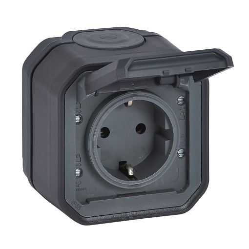 Plexo IP 55 monobloco saliente - Tomada 2PT Schuko, lig. Automáticos, Antracite