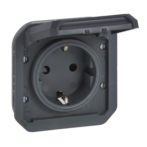 Plexo IP 55 componível - Tomada 2PT Schuko, ligadores de parafusos, Antracite