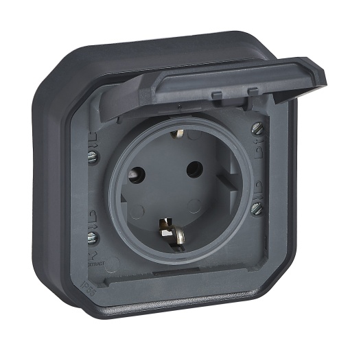 Plexo IP 55 monobloco encastrar - Tomada 2PT Schuko, Antracite