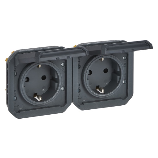 Plexo IP 55 componível - 2 x 2PT Schuko, pré-cablada, Horizontal, Antracite