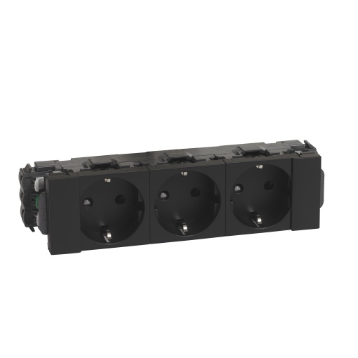 Mosaic - Tomada especial DLP - 3 x 2PT Schuko 16A - 250V - preto mate