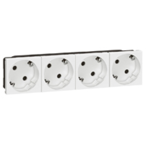 Mosaic - Tomada 4 x 2PT Schuko, alvéolos inclinados 45º - 8 módulos - Branco