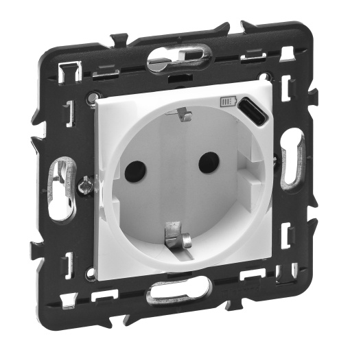 Mosaic - Tomada mista 2PT Schuko  USB Tipo-C - 2 módulos - branco