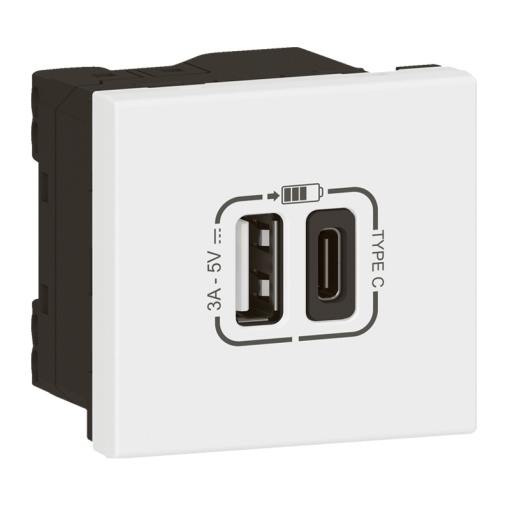 Mosaic Link - Tomada carregadora USB Tipo-A  Tipo-C - 2 módulos - branco