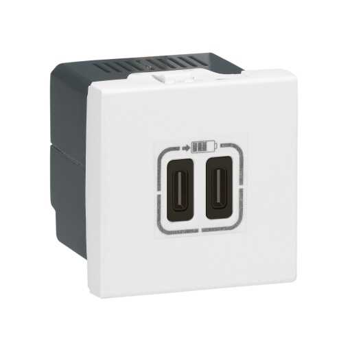 Mosaic - Tomada carregadora 2 x USB C  C - 2.400 mA - 2 módulos - Branco