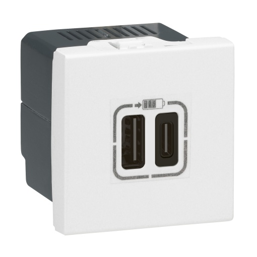 Mosaic - Tomada carregadora 2 x USB A  C - 2.400 mA - 2 módulos - Branco