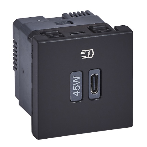 Mosaic - Tomada carregadora USB PD - 1 x Tipo C - 45W - 2 módulos - Preto