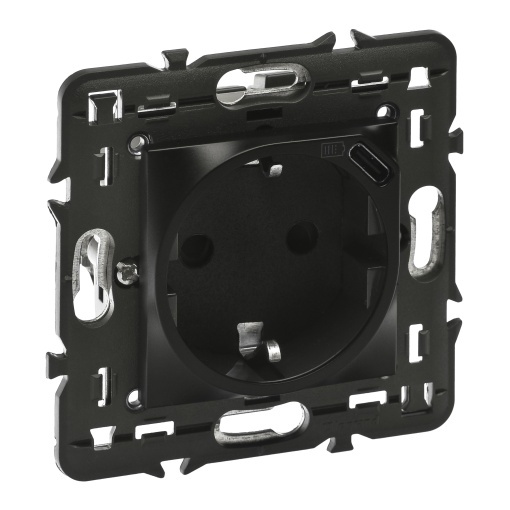 Mosaic - Tomada mista 2PT Schuko  USB Tipo-C - 2 módulos - preto mate