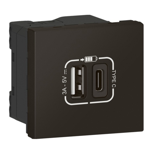 Mosaic Link - Tomada carregadora USB Tipo-A  Tipo-C - 2 módulos - preto mate