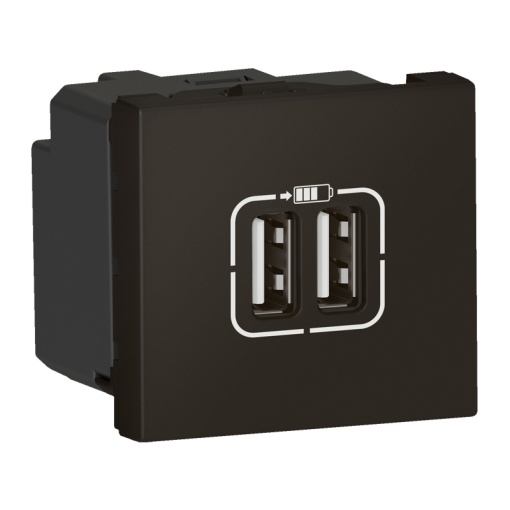 Mosaic - Tomada carregadora 2 USB Tipo-A - 230V - 2 módulos - preto mate